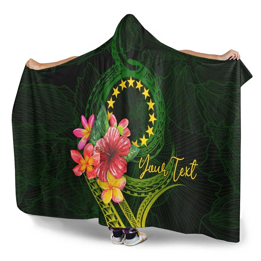 Cook Islands Polynesian Custom Personalised Hooded Blanket - Floral With Seal Flag Color