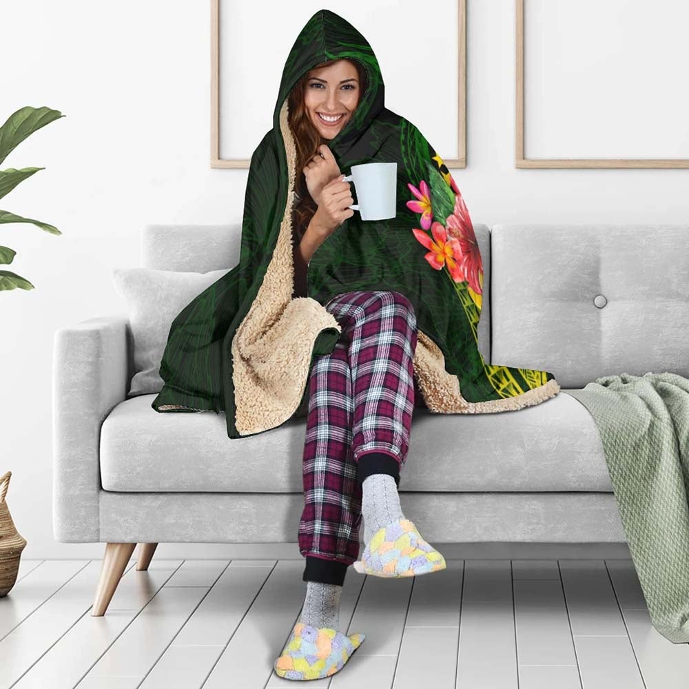 Cook Islands Polynesian Custom Personalised Hooded Blanket - Floral With Seal Flag Color