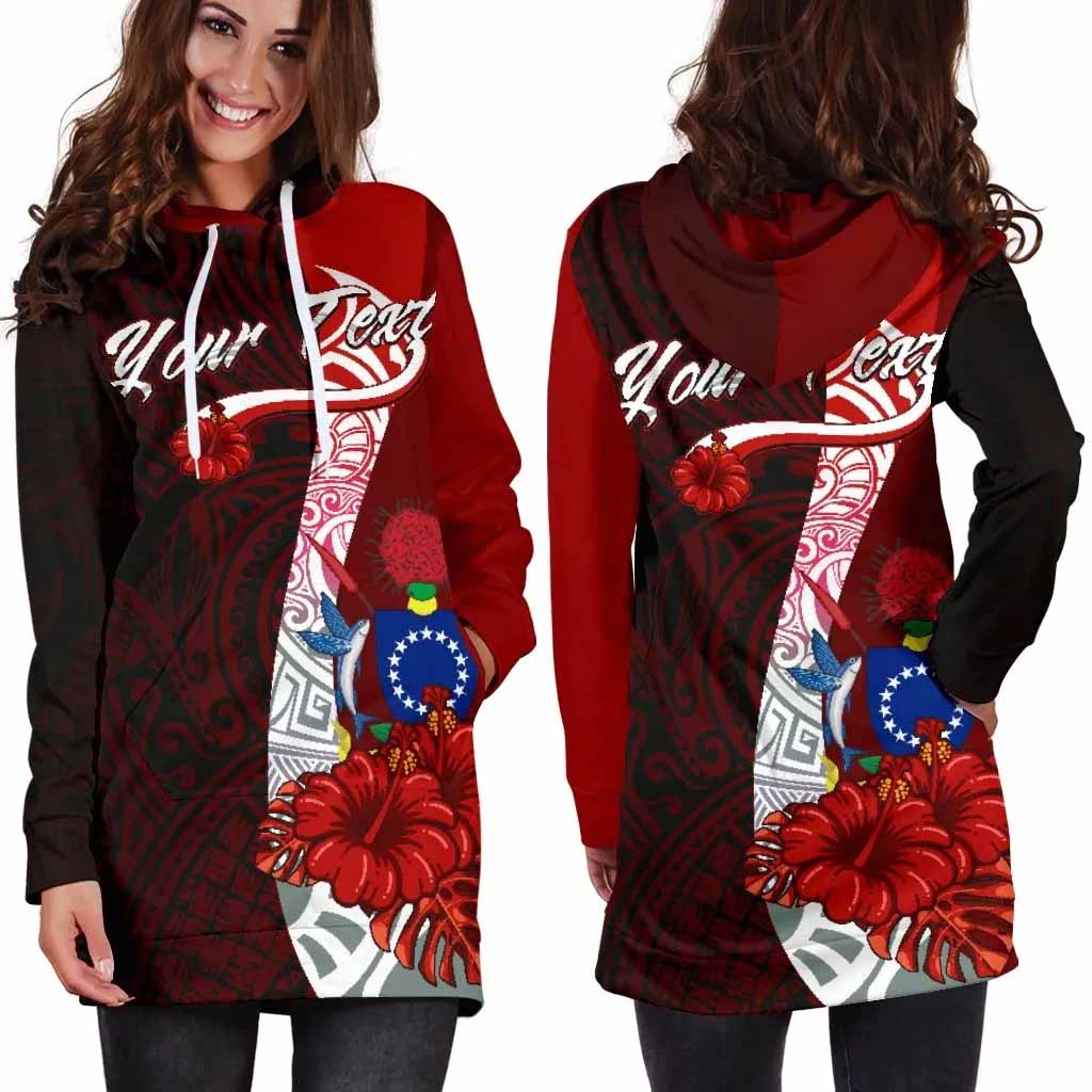 Cook Islands Polynesian Custom Personalised Hoodie Dress - Coat Of Arm With Hibiscus