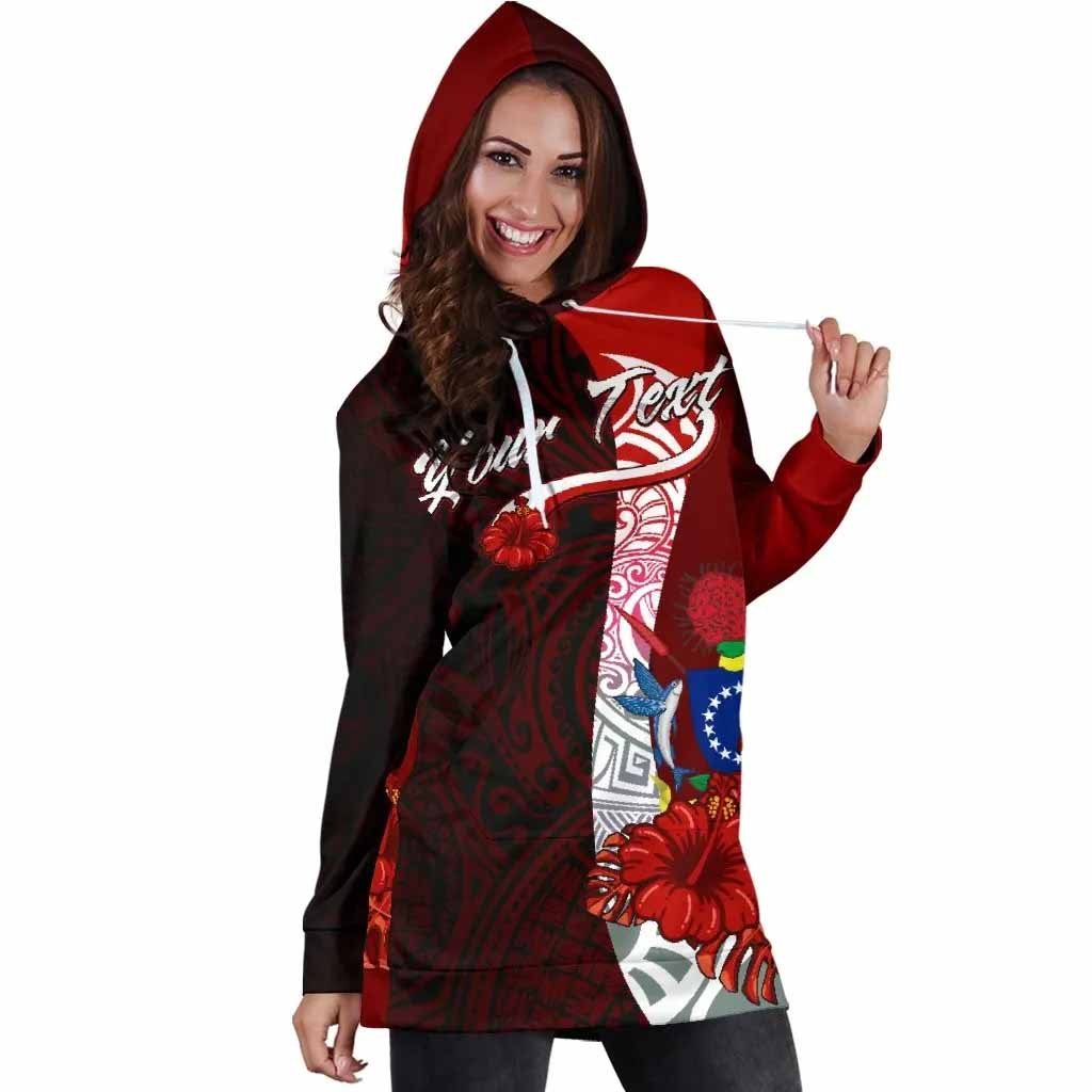 Cook Islands Polynesian Custom Personalised Hoodie Dress - Coat Of Arm With Hibiscus