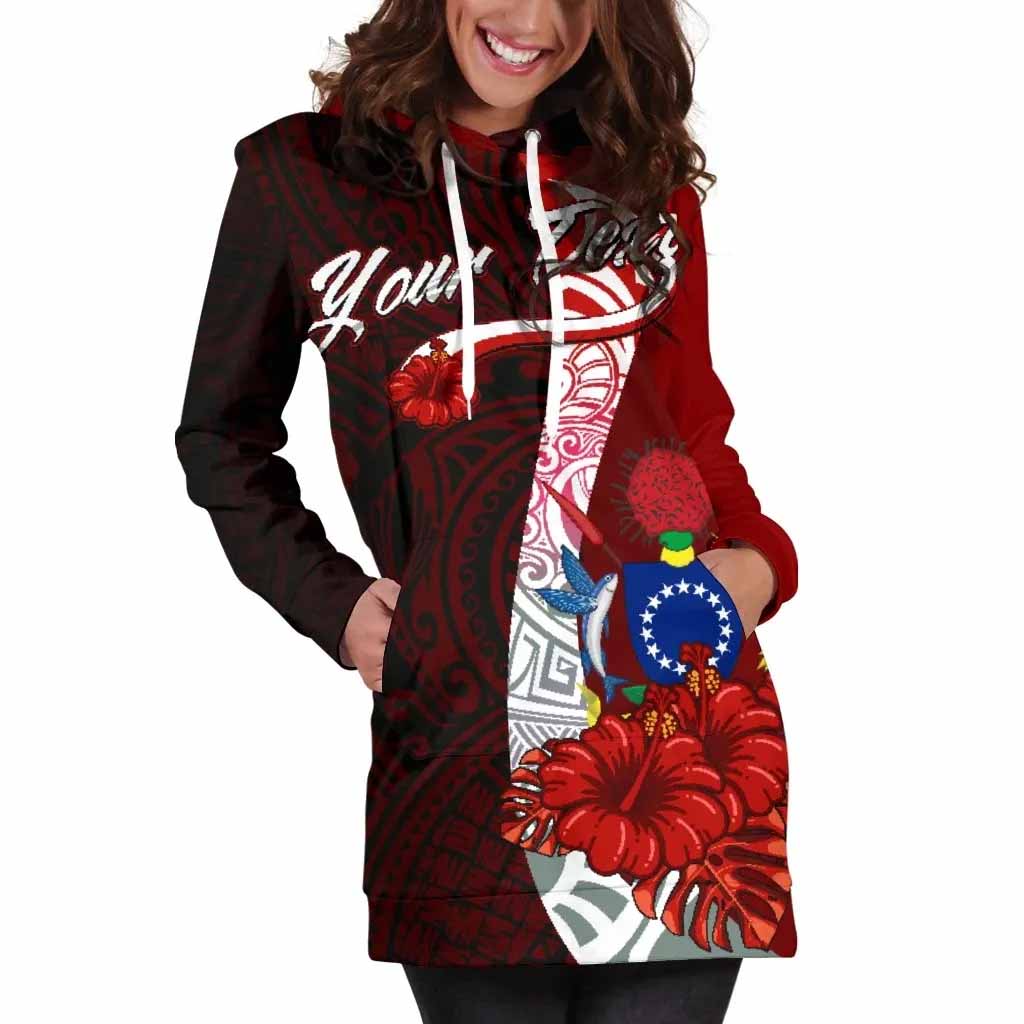 Cook Islands Polynesian Custom Personalised Hoodie Dress - Coat Of Arm With Hibiscus