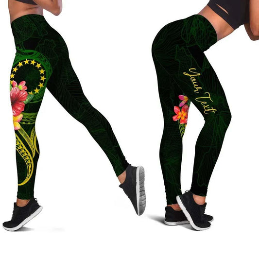 Cook Islands Polynesian Custom Personalised Legging - Floral With Seal Flag Color