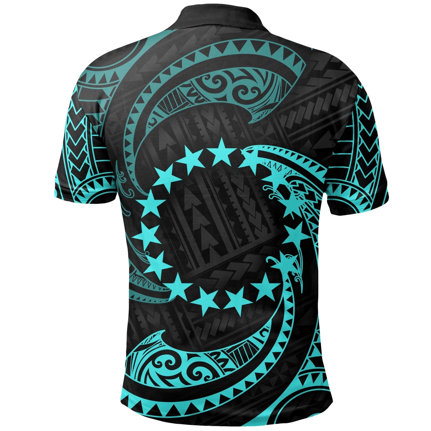 Cook Islands Polynesian Custom Personalised Polo Shirt - Neon Blue Tribal Wave