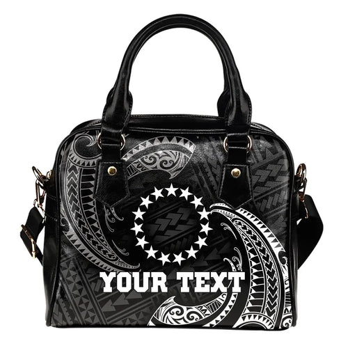 Cook Islands Polynesian Custom Personalised Shoulder Handbag - White Tribal Wave