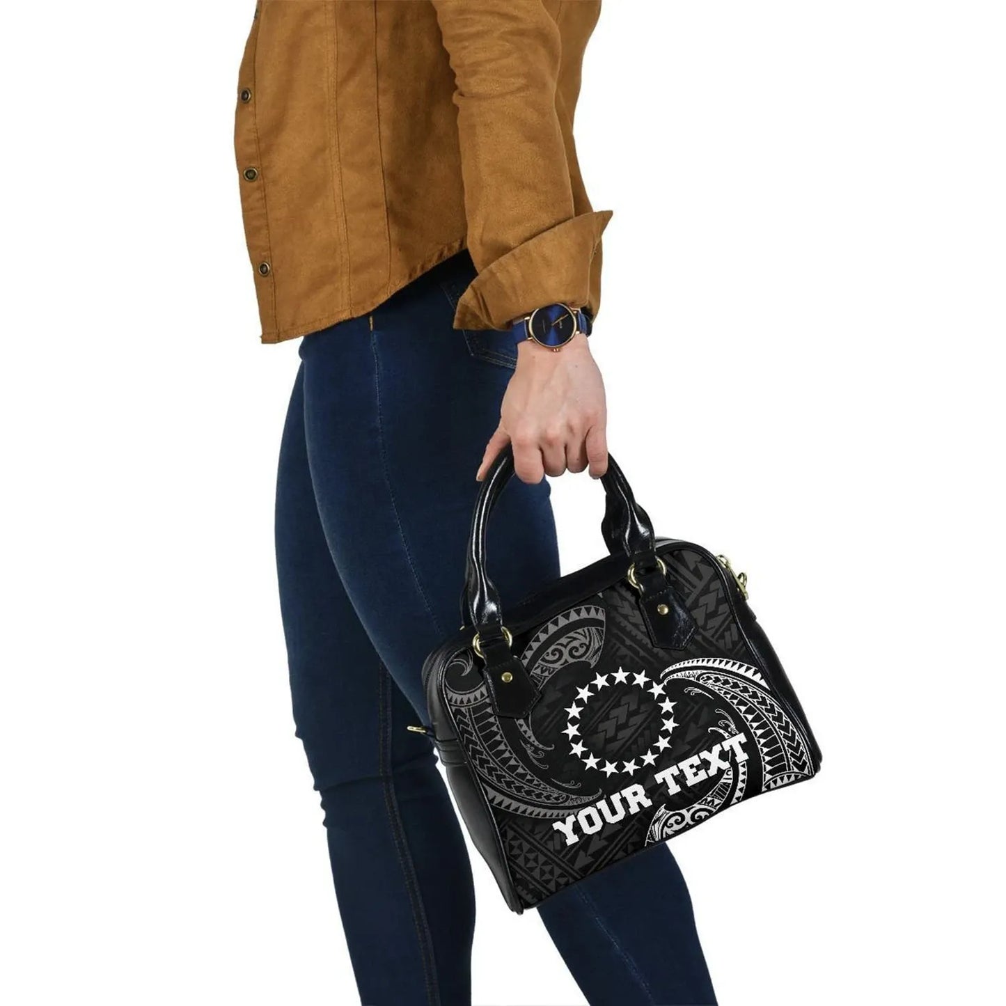 Cook Islands Polynesian Custom Personalised Shoulder Handbag - White Tribal Wave