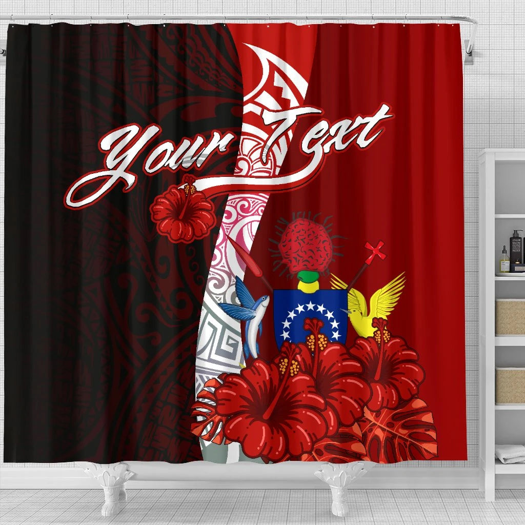 Cook Islands Polynesian Custom Personalised Shower Curtain - Coat Of Arm With Hibiscus