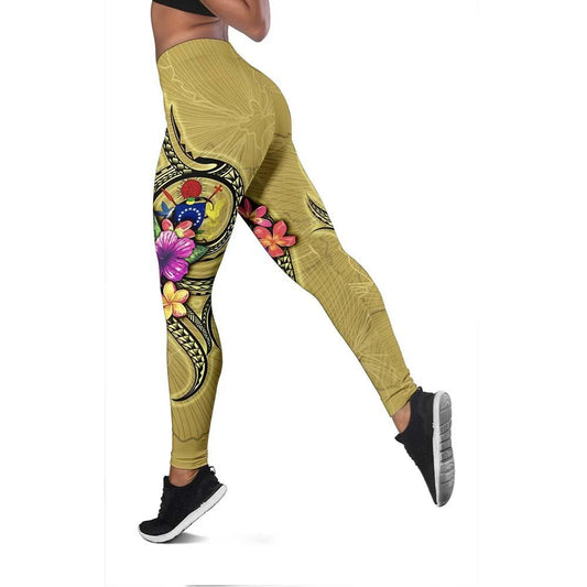 Cook Islands Polynesian Legging - Floral With Seal Gold