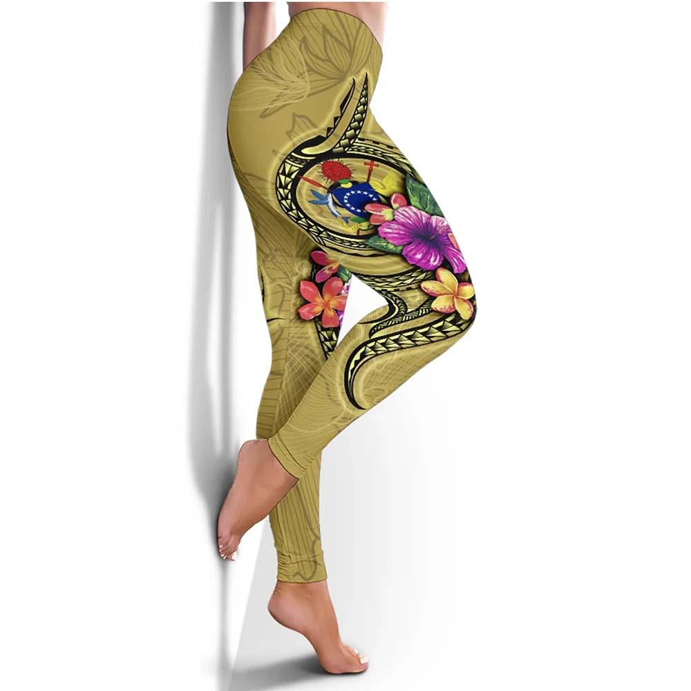 Cook Islands Polynesian Legging - Floral With Seal Gold