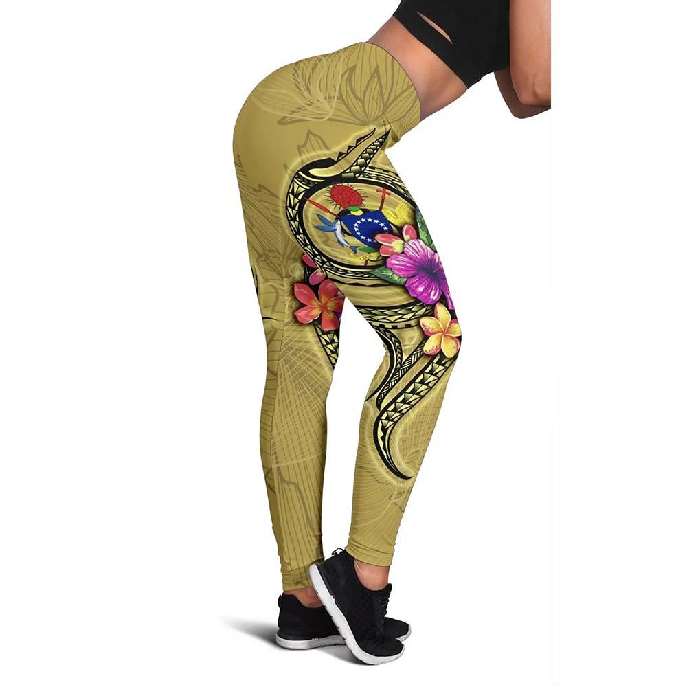 Cook Islands Polynesian Legging - Floral With Seal Gold