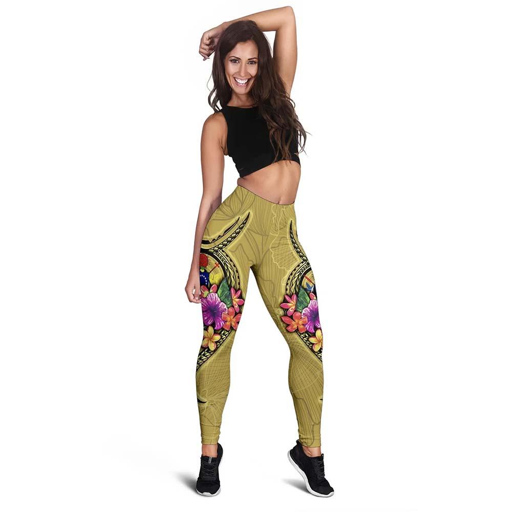 Cook Islands Polynesian Legging - Floral With Seal Gold
