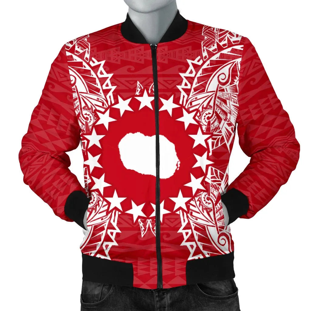 Cook Islands Polynesian Bomber Jacket Map Red White