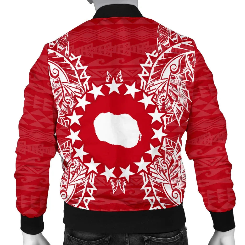 Cook Islands Polynesian Bomber Jacket Map Red White