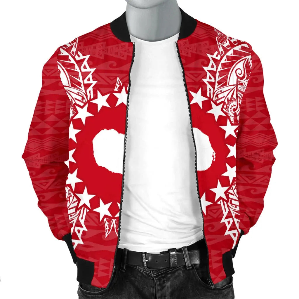 Cook Islands Polynesian Bomber Jacket Map Red White