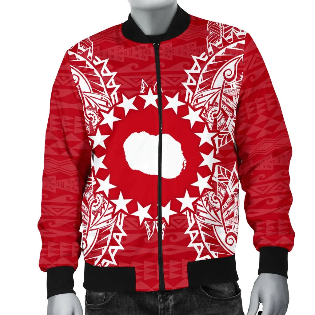 Cook Islands Polynesian Bomber Jacket Map Red White