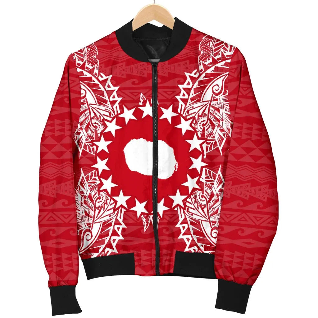 Cook Islands Polynesian Bomber Jacket Map Red White
