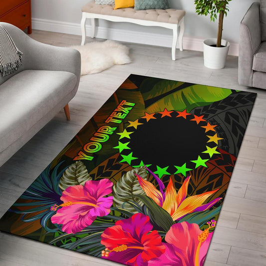 Cook Islands Polynesian Personalised Area Rug - Hibiscus and Banana Leaves