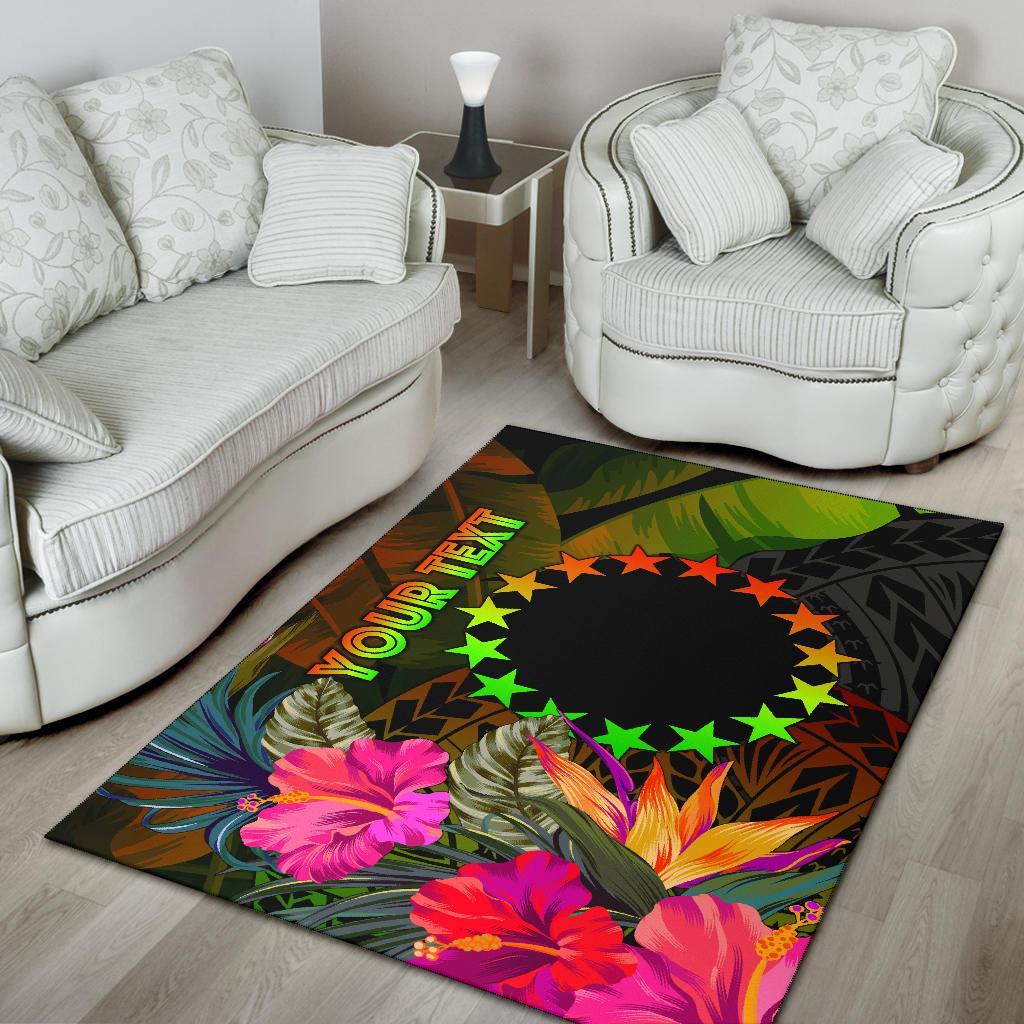 Cook Islands Polynesian Personalised Area Rug - Hibiscus and Banana Leaves