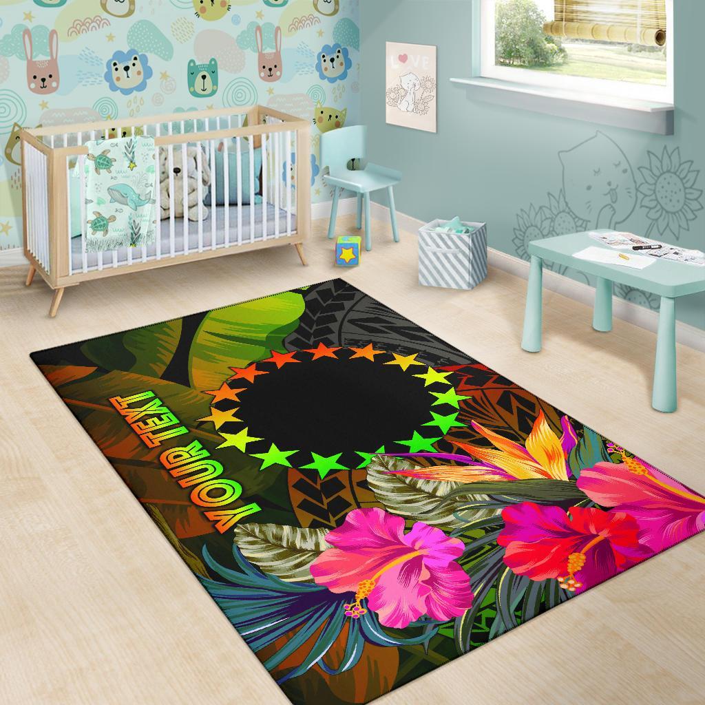 Cook Islands Polynesian Personalised Area Rug - Hibiscus and Banana Leaves