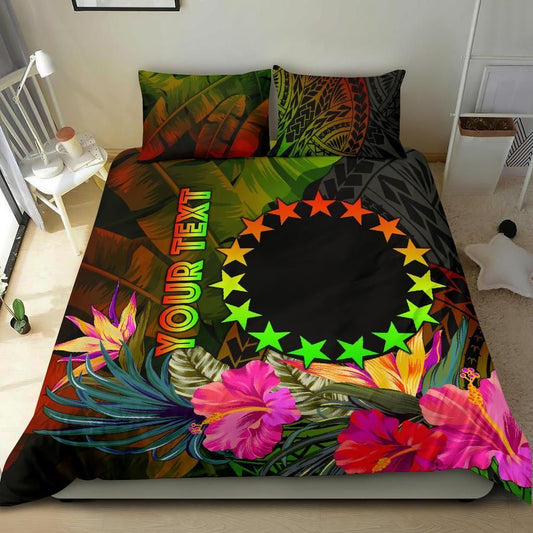 Cook Islands Polynesian Personalised Bedding Set - Hibiscus And Banana Leaves