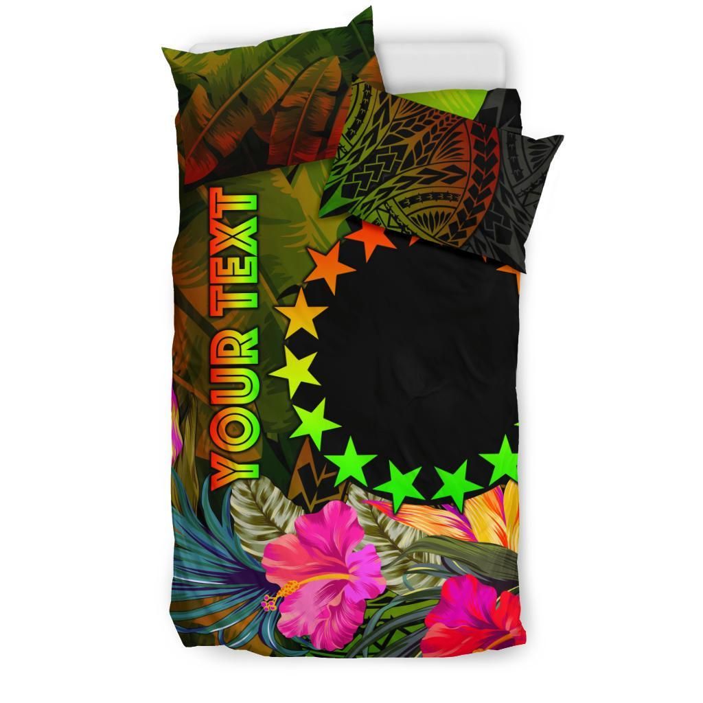 Cook Islands Polynesian Personalised Bedding Set - Hibiscus And Banana Leaves