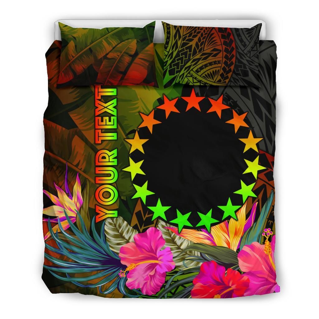 Cook Islands Polynesian Personalised Bedding Set - Hibiscus And Banana Leaves