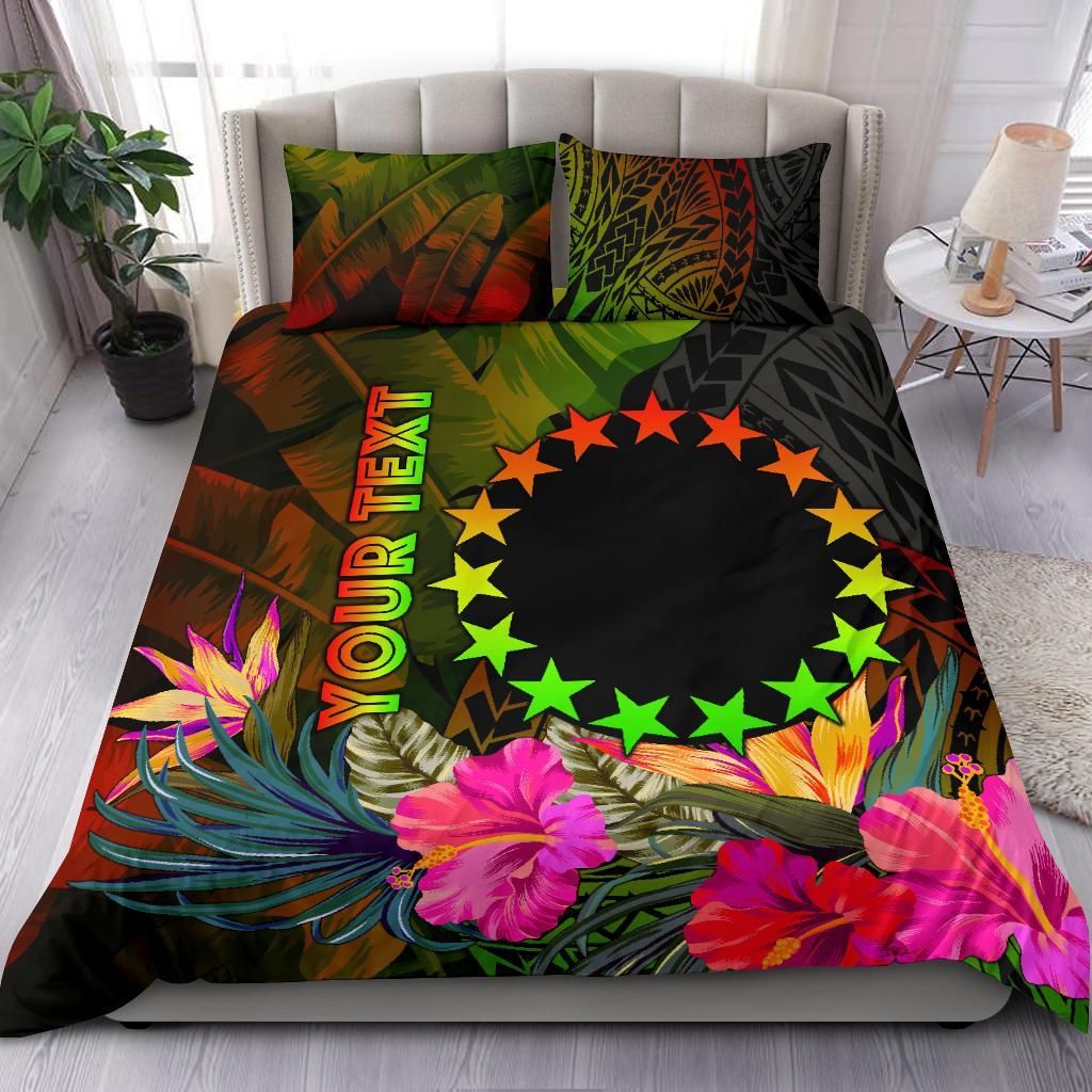 Cook Islands Polynesian Personalised Bedding Set - Hibiscus And Banana Leaves