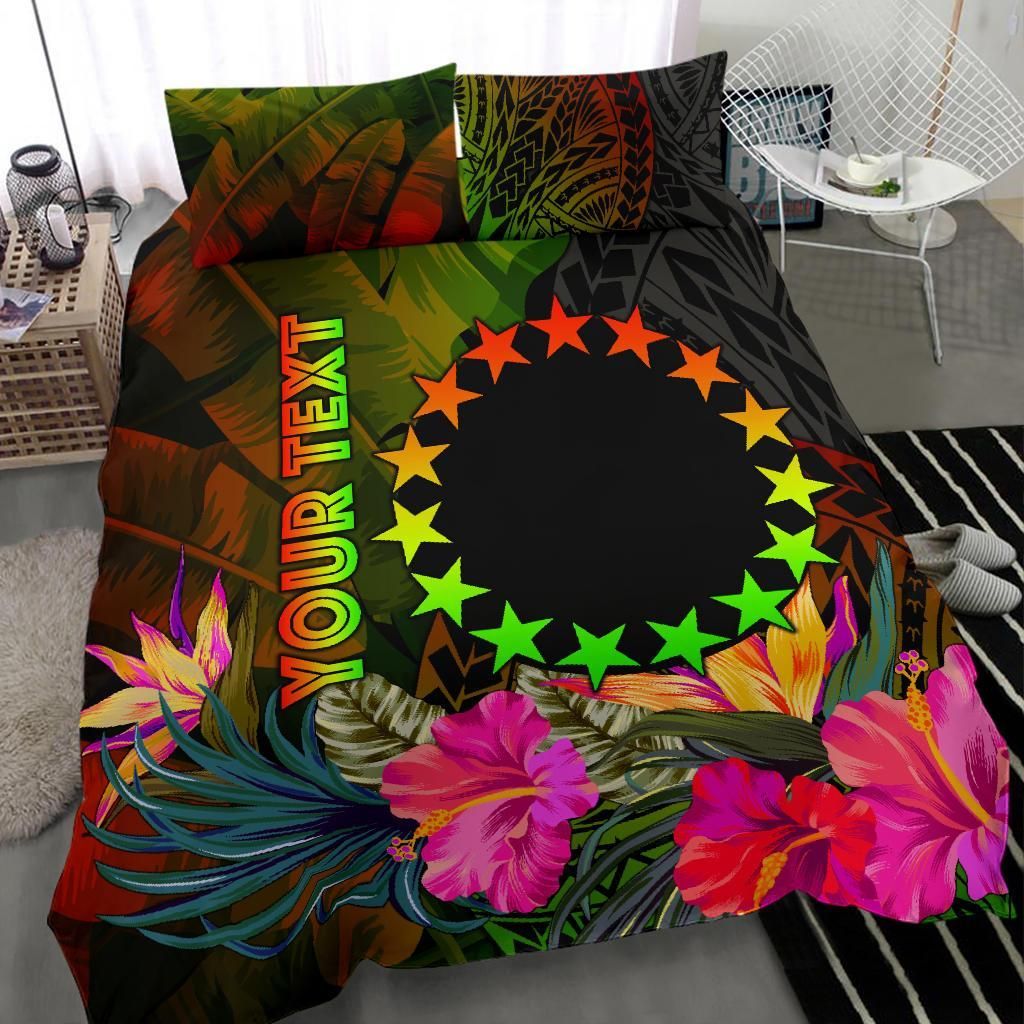 Cook Islands Polynesian Personalised Bedding Set - Hibiscus And Banana Leaves