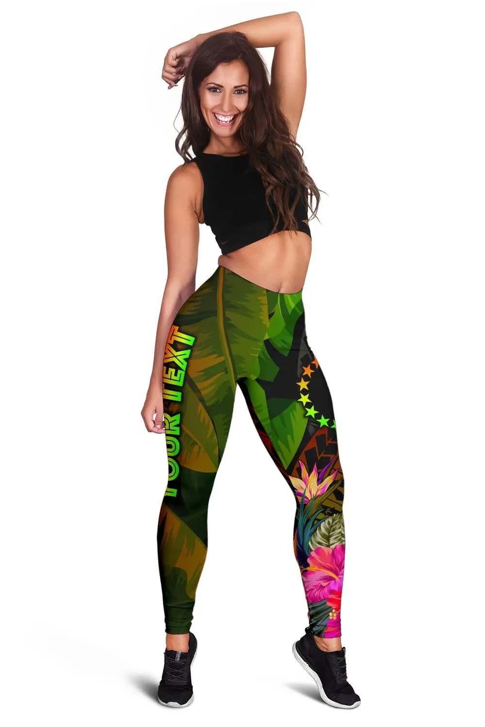Cook Islands Polynesian Personalised Legging -  Hibiscus and Banana Leaves