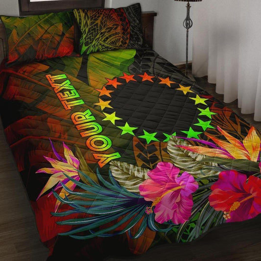 Cook Islands Polynesian Personalised Quilt Bed Set - Hibiscus and Banana Leaves