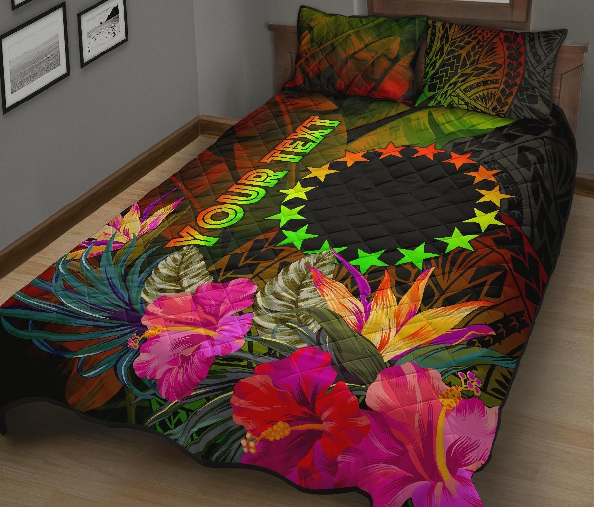 Cook Islands Polynesian Personalised Quilt Bed Set - Hibiscus and Banana Leaves