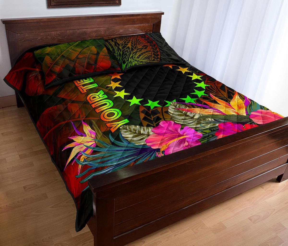 Cook Islands Polynesian Personalised Quilt Bed Set - Hibiscus and Banana Leaves