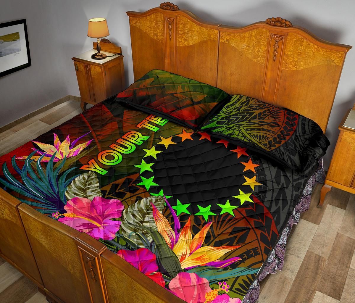 Cook Islands Polynesian Personalised Quilt Bed Set - Hibiscus and Banana Leaves