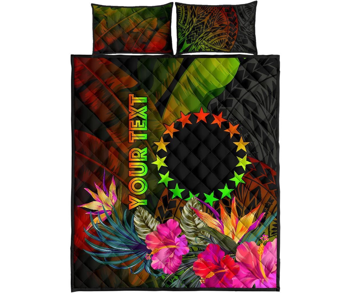 Cook Islands Polynesian Personalised Quilt Bed Set - Hibiscus and Banana Leaves