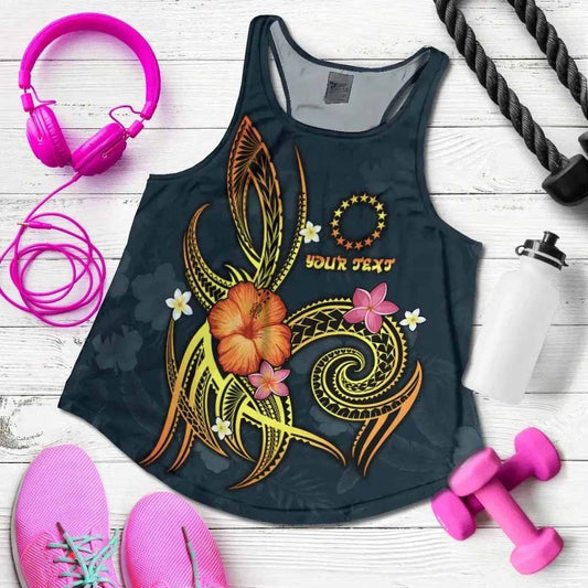 Cook Islands Polynesian Personalised Women Racerback Tank - Legend of Cook Islands (Blue)