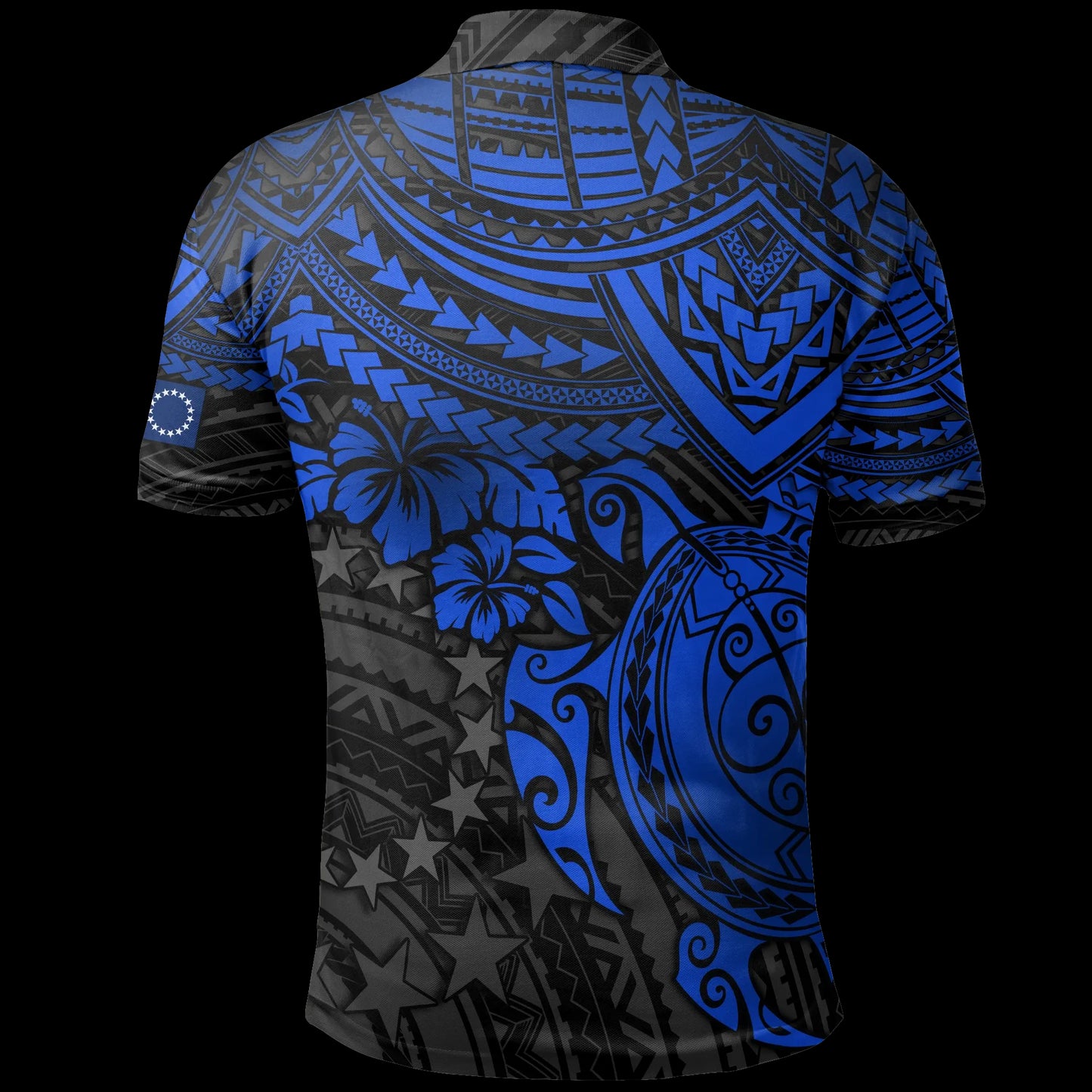 Cook Islands Polo Shirt - Cook Islands Flag Blue Turtle Hibiscus