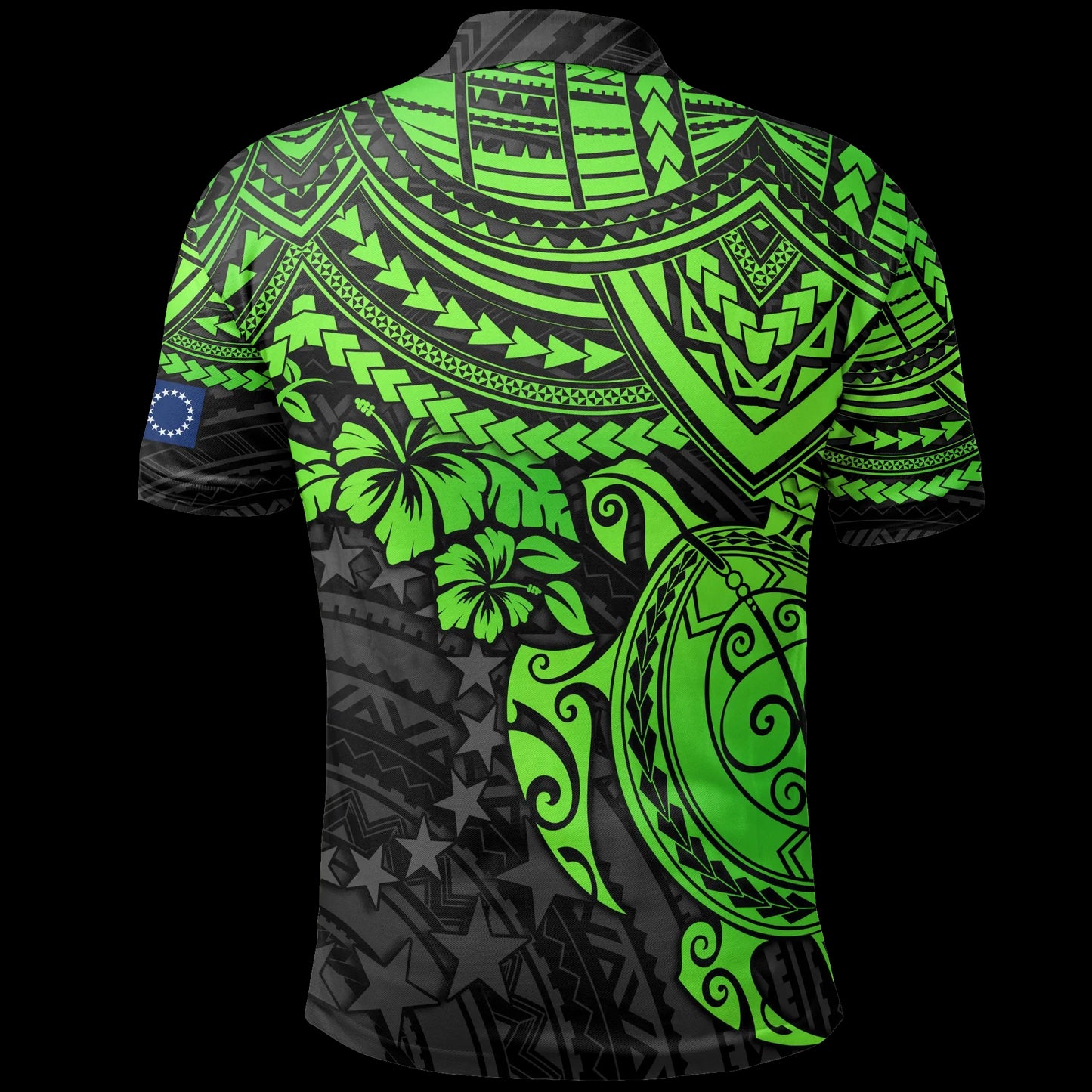 Cook Islands Polo Shirt - Cook Islands Flag Green Turtle Hibiscus