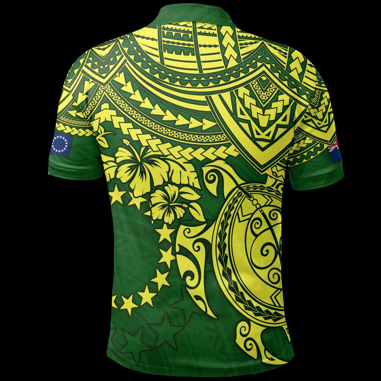 Cook Islands Polo Shirt - Cook Islands Flag Yellow Turtle Hibiscus