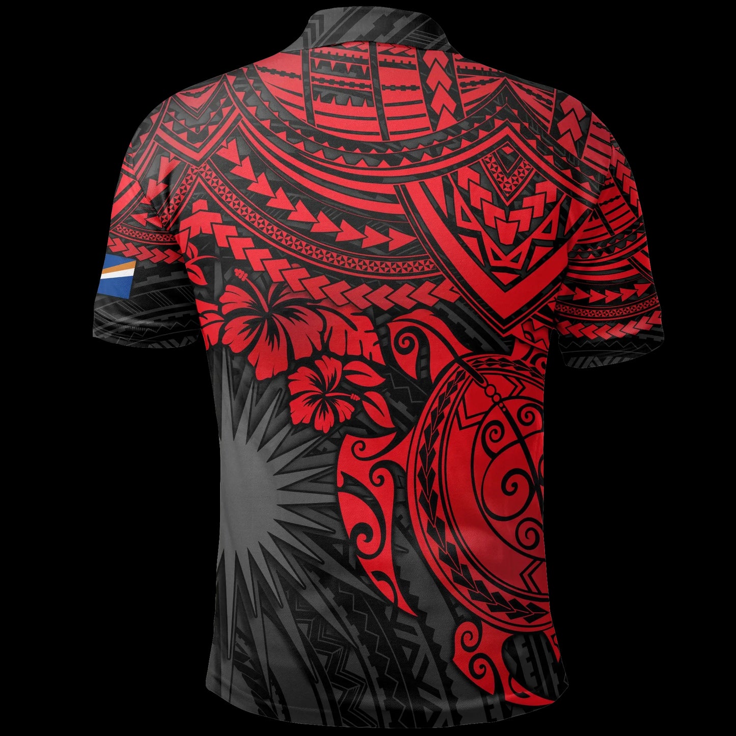 Cook Islands Polo Shirt - Cook Islands Flag Red Turtle Hibiscus