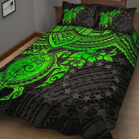 Cook Islands Polynesian Quilt Bed Set - Green Turtle