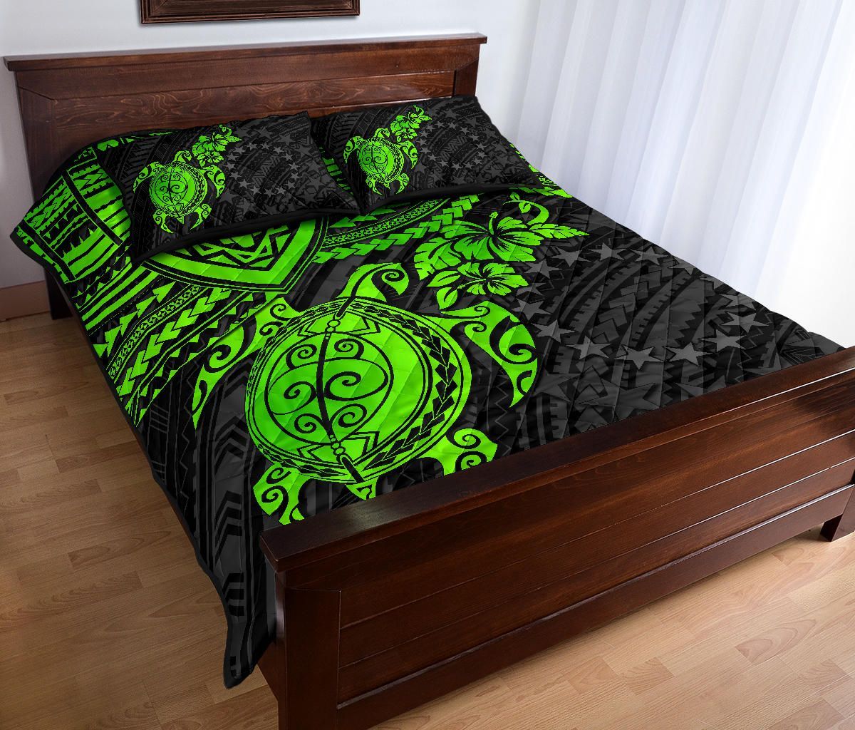 Cook Islands Polynesian Quilt Bed Set - Green Turtle