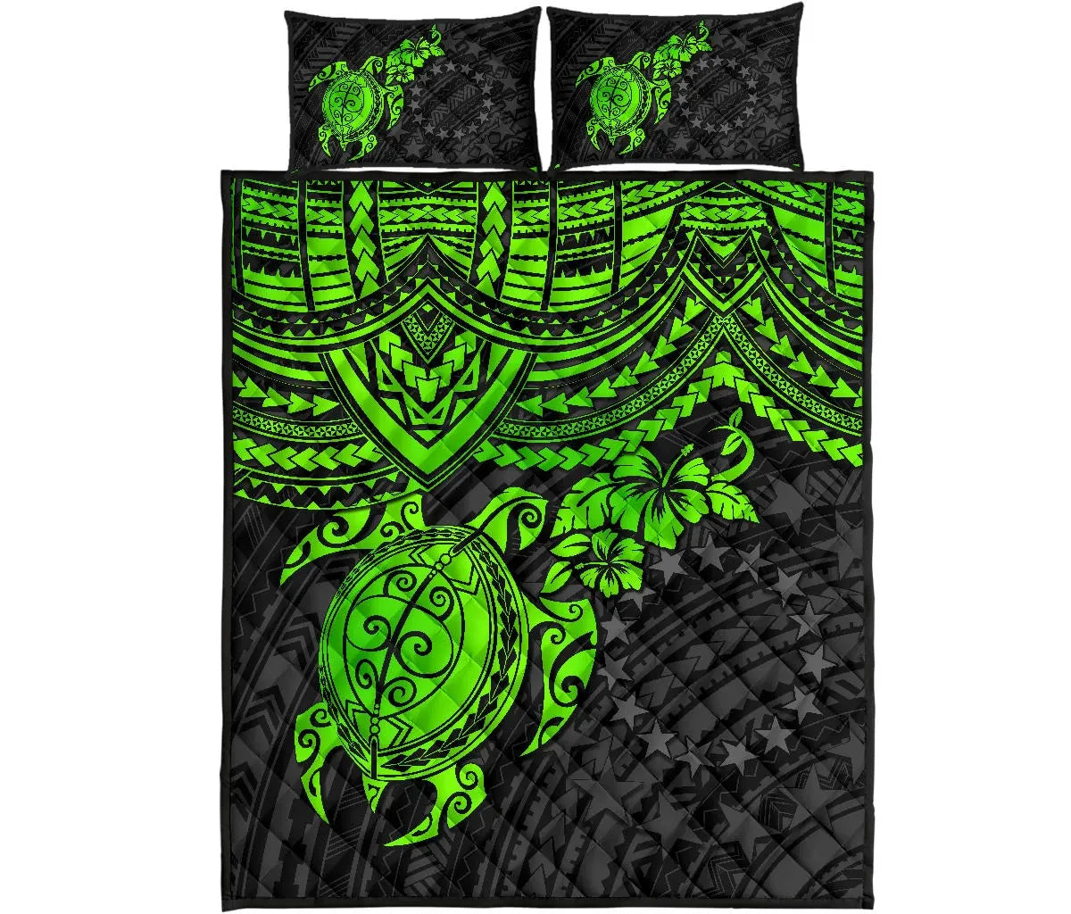 Cook Islands Polynesian Quilt Bed Set - Green Turtle