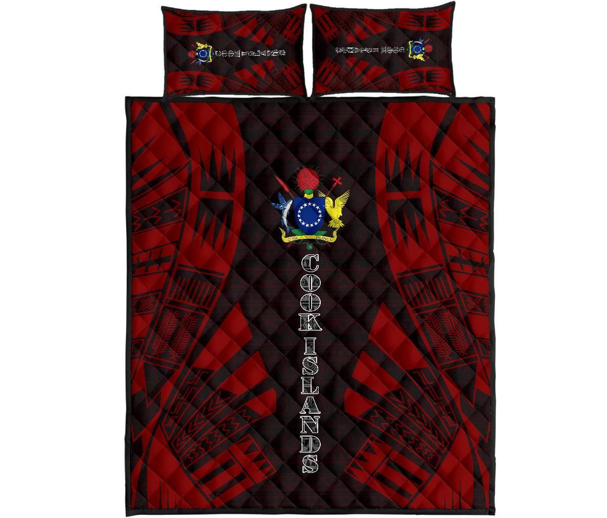Cook Islands Quilt Bed Set - Cook Islands Coat Of Arms & Polynesian Red Tattoo Style2