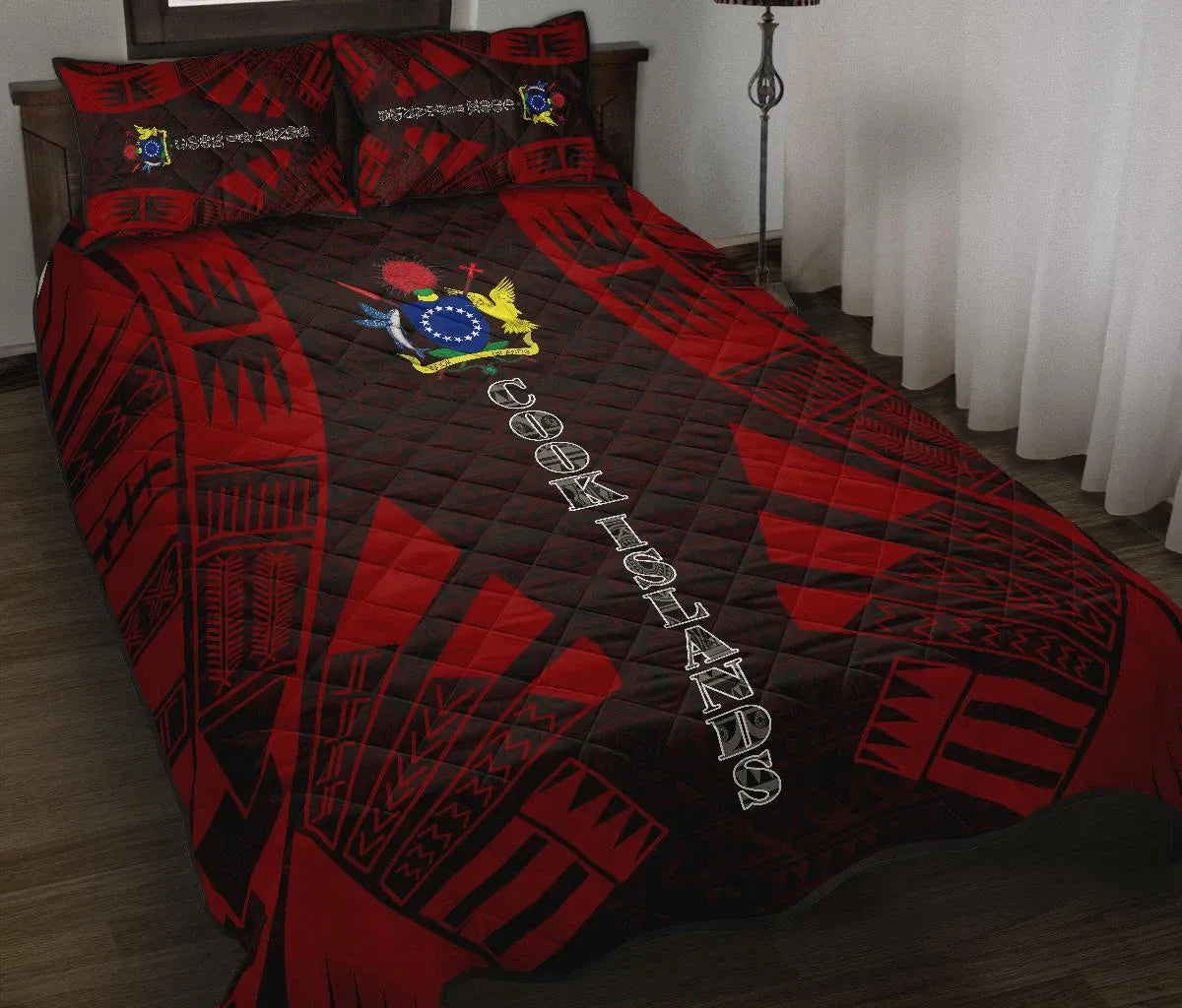 Cook Islands Quilt Bed Set - Cook Islands Coat Of Arms & Polynesian Red Tattoo Style2