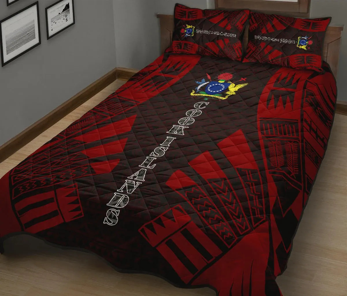 Cook Islands Quilt Bed Set - Cook Islands Coat Of Arms & Polynesian Red Tattoo Style2