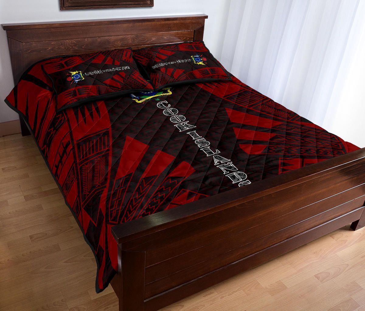 Cook Islands Quilt Bed Set - Cook Islands Coat Of Arms & Polynesian Red Tattoo Style2