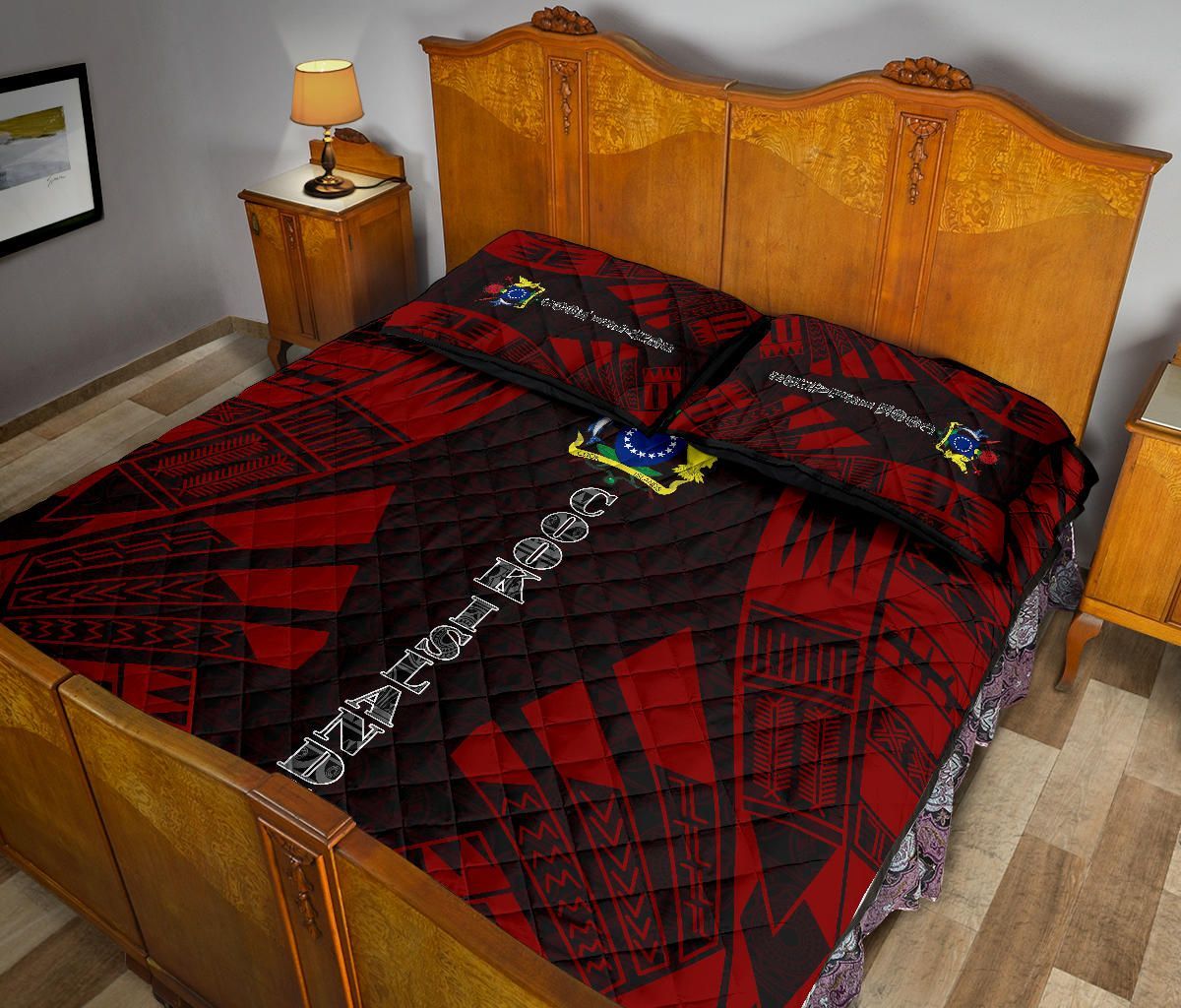 Cook Islands Quilt Bed Set - Cook Islands Coat Of Arms & Polynesian Red Tattoo Style2