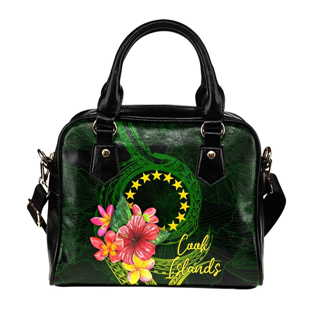 Cook Islands Polynesian Shoulder Handbag - Floral With Seal Flag Color