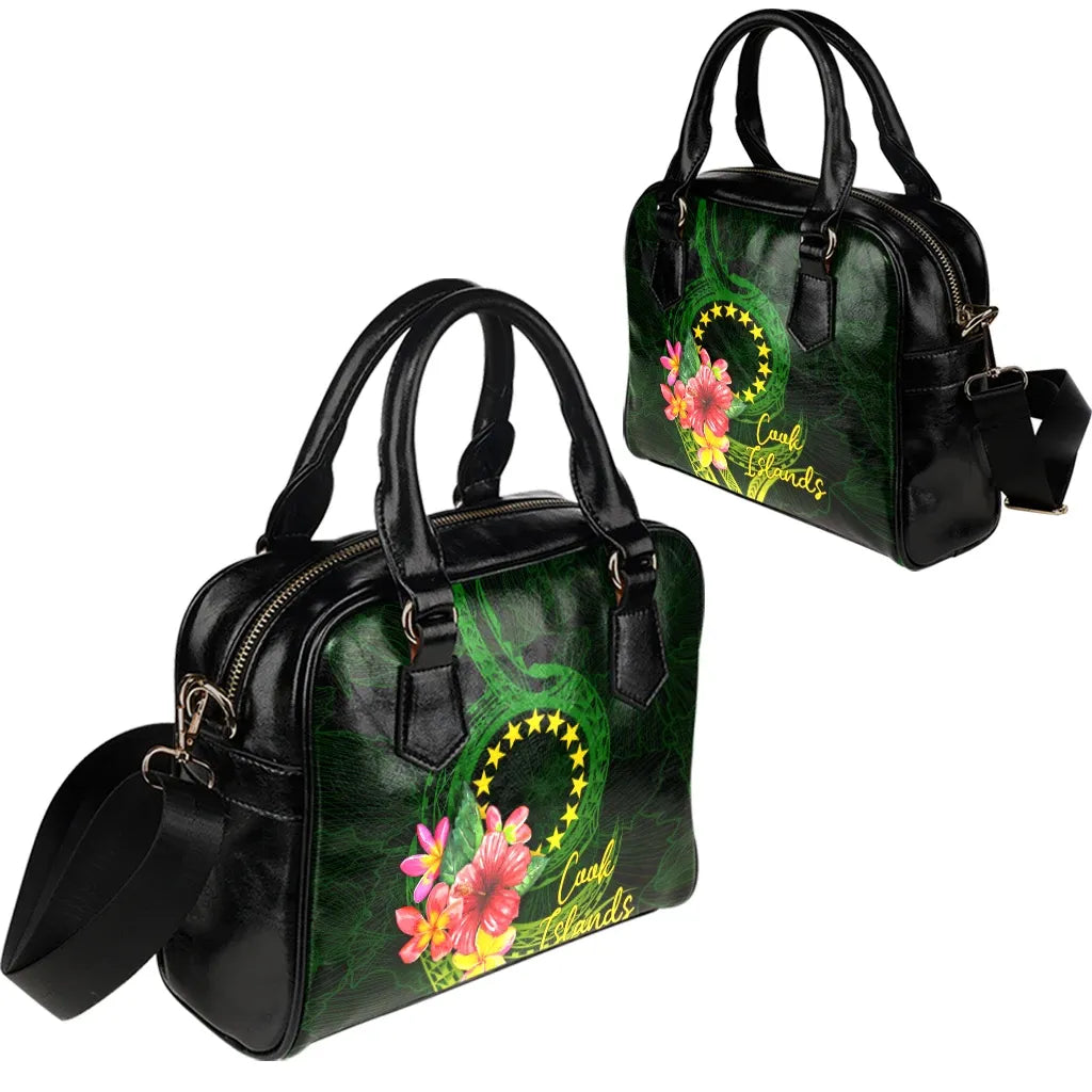 Cook Islands Polynesian Shoulder Handbag - Floral With Seal Flag Color