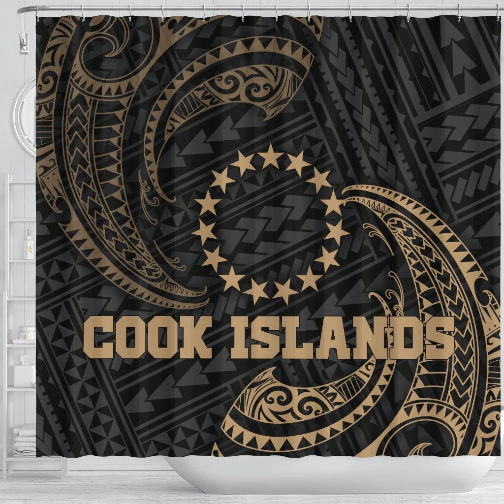 Cook Islands Polynesian Shower Curtain - Gold Tribal Wave