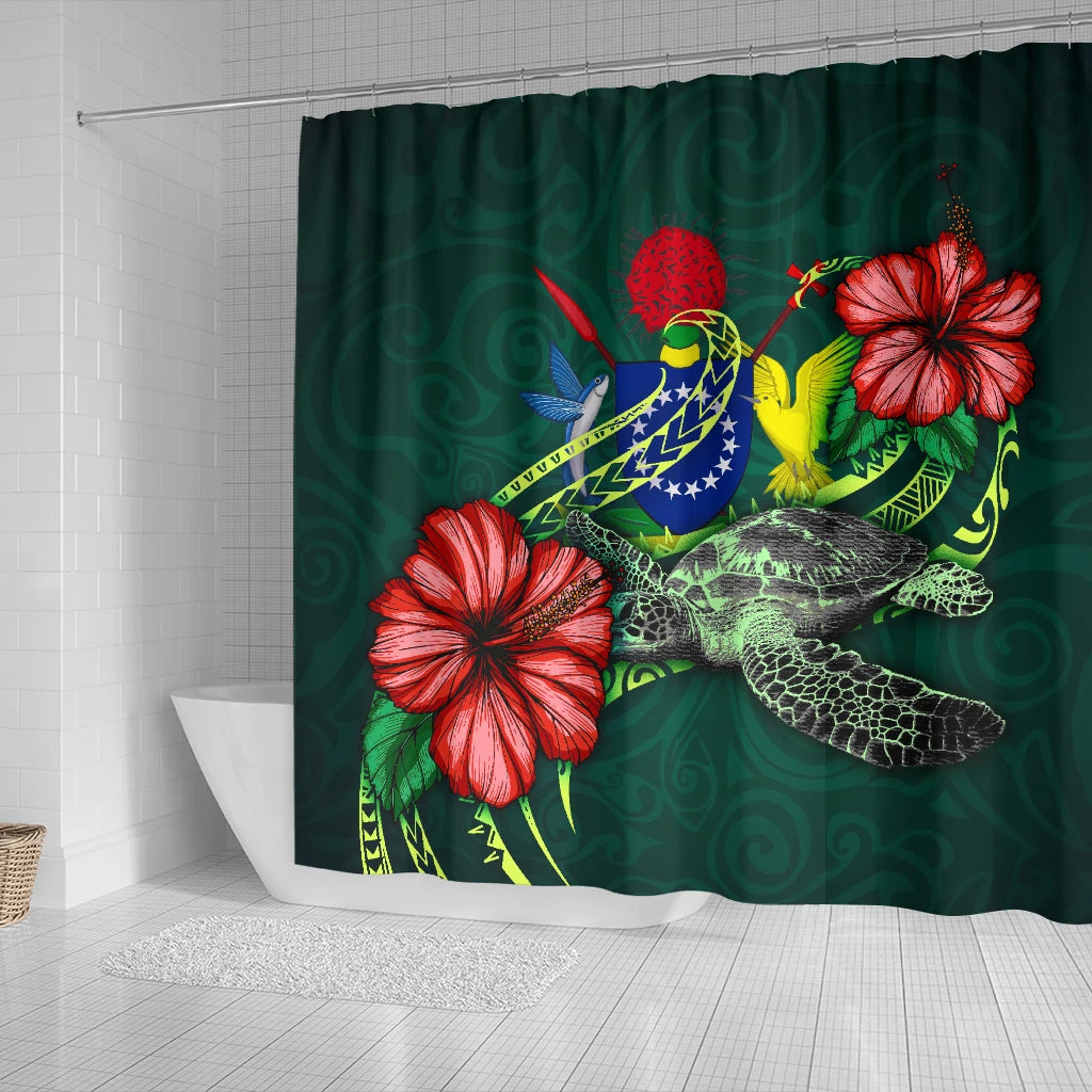 Cook Islands Polynesian Shower Curtain - Green Turtle Hibiscus